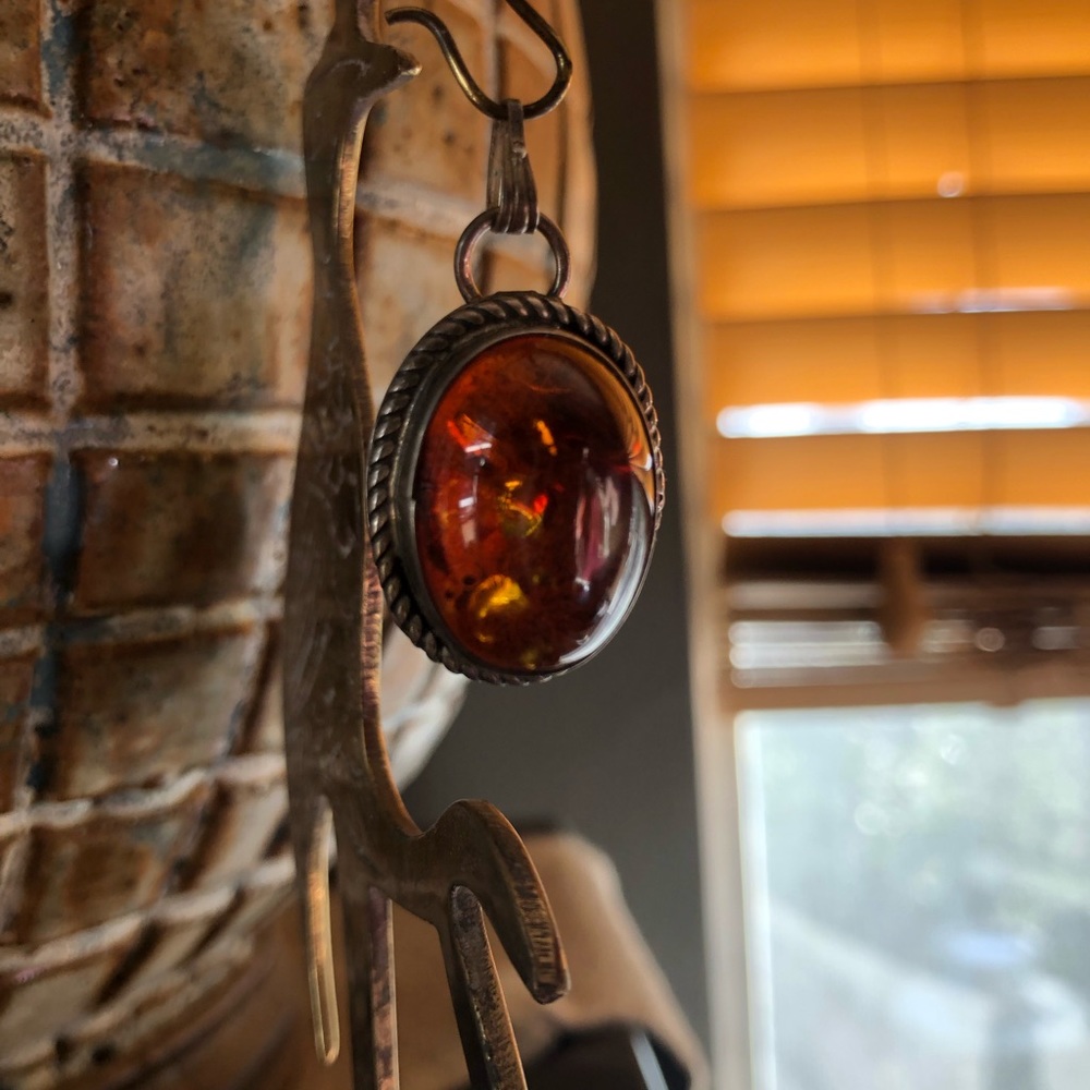 Chunky amber sterling pendant